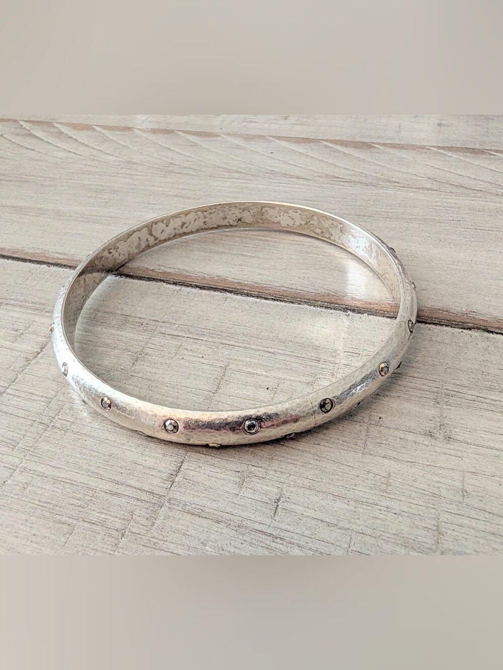 Brighton Hammered Silver Plated Crystal Bangle Bracelet